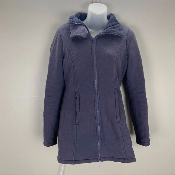 The North Face Caroluna quilted fleece jacket purple long coat zip up size small - Picture 1 of 8